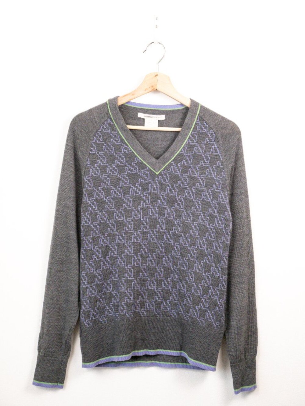Nike Golf Women's M Gray Houndstooth V-Neck Knit Sweater Sz M